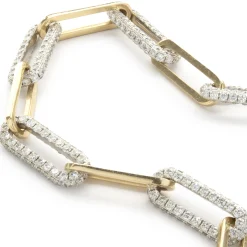 18 Karat Yellow and White Gold Pave Diamond Station Paperclip Link Necklace