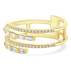 14 Karat Yellow Gold 4 Row Baguette and Round Diamond Ring