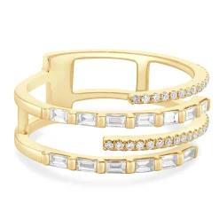14 Karat Yellow Gold 4 Row Baguette and Round Diamond Ring