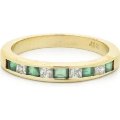 18 Karat Yellow Gold Alternating Diamond and Emerald Band