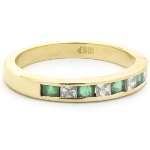 18 Karat Yellow Gold Alternating Diamond and Emerald Band