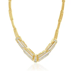 18 Karat Yellow Gold Baguette Diamond Chevron Collar Necklace