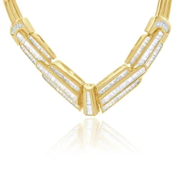18 Karat Yellow Gold Baguette Diamond Chevron Collar Necklace