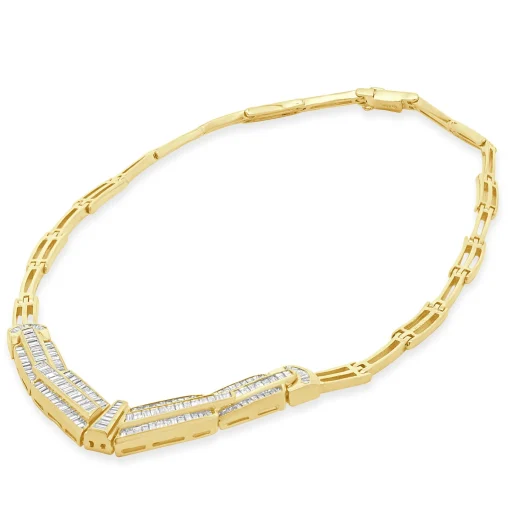 18 Karat Yellow Gold Baguette Diamond Chevron Collar Necklace