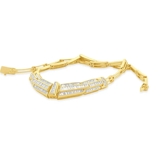 18 Karat Yellow Gold Baguette Diamond Chevron Collar Necklace