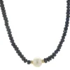14 Karat Yellow Gold Beaded Sapphire and Pearl Necklace
