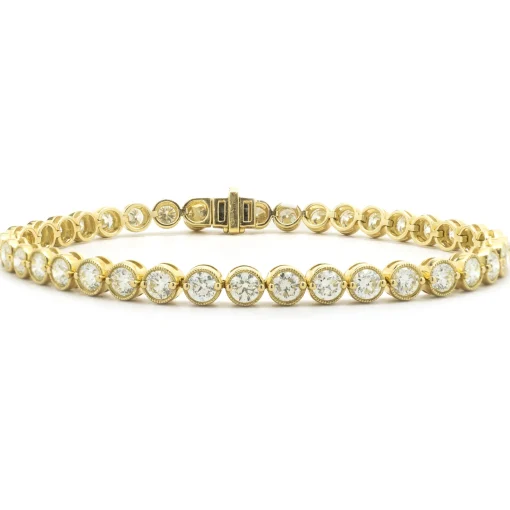 18 Karat Yellow Gold Bezel Set Diamond Tennis Bracelet