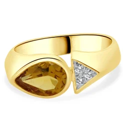 18 Karat Yellow Gold Bezel Set Citrine and Diamond Geometric Ring