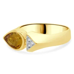 18 Karat Yellow Gold Bezel Set Citrine and Diamond Geometric Ring