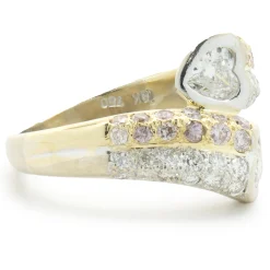 18 Karat Yellow Gold Bezel Set Heart Diamond Bypass Ring