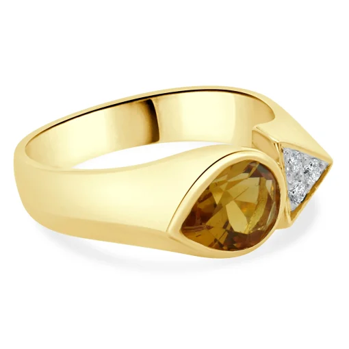 18 Karat Yellow Gold Bezel Set Citrine and Diamond Geometric Ring