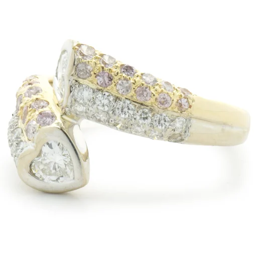 18 Karat Yellow Gold Bezel Set Heart Diamond Bypass Ring
