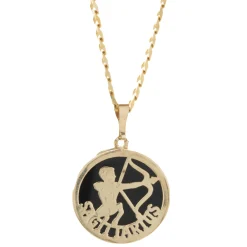 14 Karat Yellow Gold Black Onyx Sagittarius Necklace