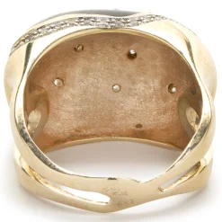 14 Karat Yellow Gold Black Enamel and Diamond Cocktail Ring