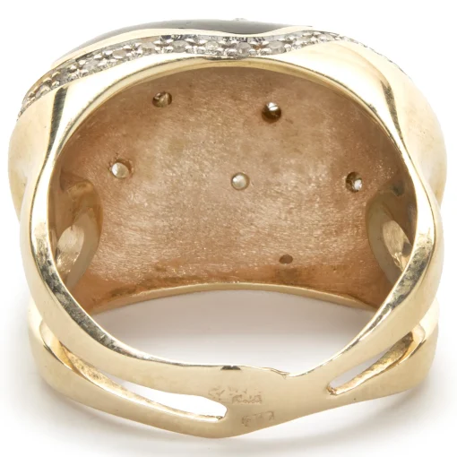 14 Karat Yellow Gold Black Enamel and Diamond Cocktail Ring
