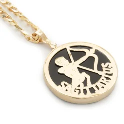 14 Karat Yellow Gold Black Onyx Sagittarius Necklace