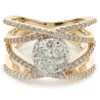 14 Karat Yellow Gold Bypass ring with Pave Diamond Circle Center