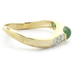 18 Karat Yellow Gold Cabochon Emerald and Diamond Ring