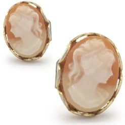 14 Karat Yellow Gold Cameo Stud Earrings