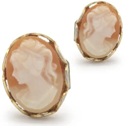 14 Karat Yellow Gold Cameo Stud Earrings