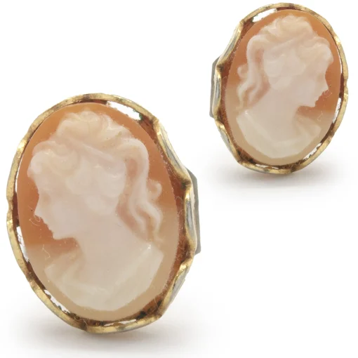 14 Karat Yellow Gold Cameo Stud Earrings