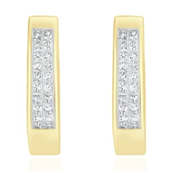 14 Karat Yellow Gold Channel Set Princess Cut Diamond Hoop Earrings