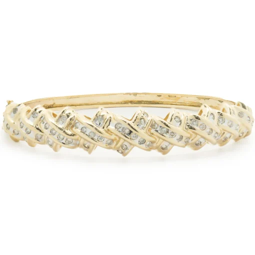 14 Karat Yellow Gold Channel Set Diamond X Bangle Bracelet