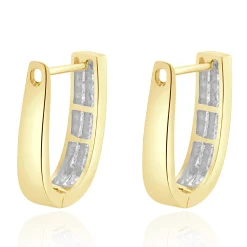 14 Karat Yellow Gold Channel Set Princess Cut Diamond Hoop Earrings