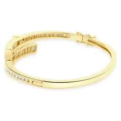 14 Karat Yellow Gold Channel Set Diamond Bypass Bangle Bracelet