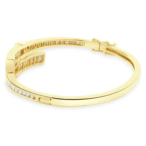 14 Karat Yellow Gold Channel Set Diamond Bypass Bangle Bracelet