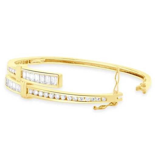 14 Karat Yellow Gold Channel Set Diamond Bypass Bangle Bracelet