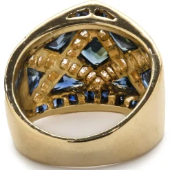 18 Karat Yellow Gold Channel Set Sapphire and Diamond Ring