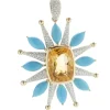 14 Karat Yellow Gold Citrine, Turquoise, and Pave Diamond Celestial Star Pendant