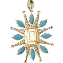 14 Karat Yellow Gold Citrine, Turquoise, and Pave Diamond Celestial Star Pendant