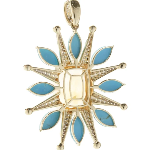 14 Karat Yellow Gold Citrine, Turquoise, and Pave Diamond Celestial Star Pendant