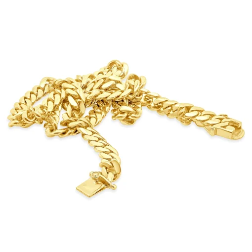 18 Karat Yellow Gold Cuban Link Chain Necklace with Diamond Clasp