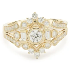 14 Karat Yellow Gold Deco Style Diamond Ring