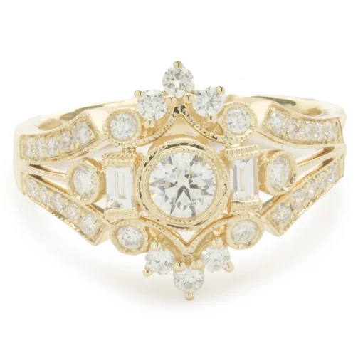 14 Karat Yellow Gold Deco Style Diamond Ring