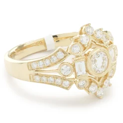 14 Karat Yellow Gold Deco Style Diamond Ring