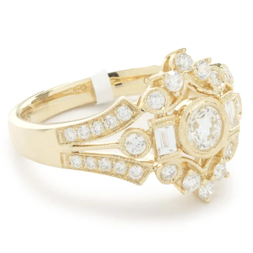 14 Karat Yellow Gold Deco Style Diamond Ring