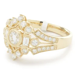14 Karat Yellow Gold Deco Style Diamond Ring