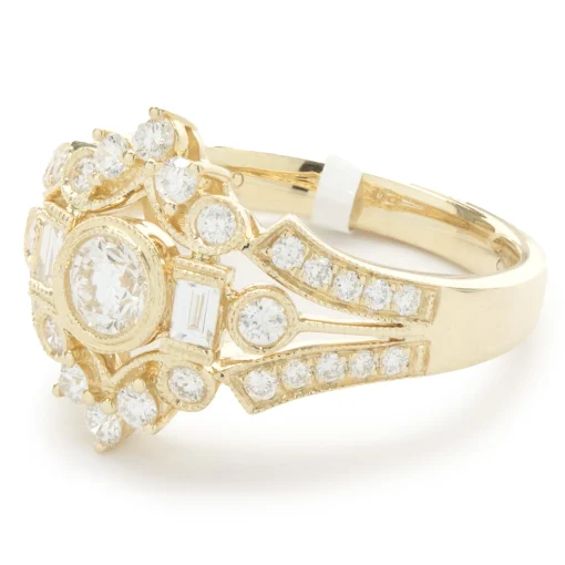 14 Karat Yellow Gold Deco Style Diamond Ring