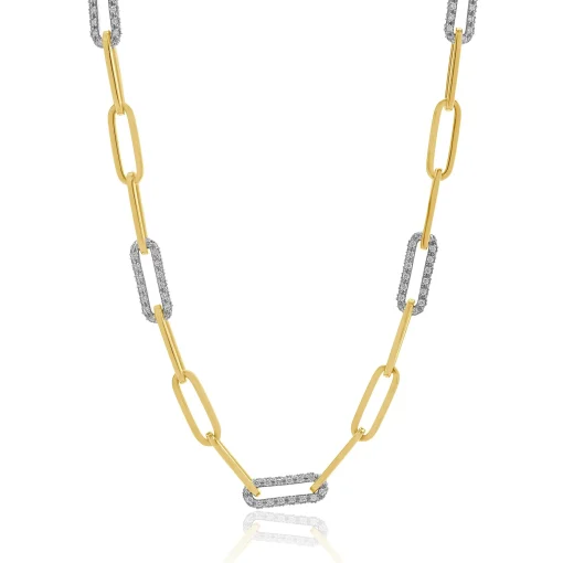 14 Karat Yellow Gold Diamond Paperclip Necklace