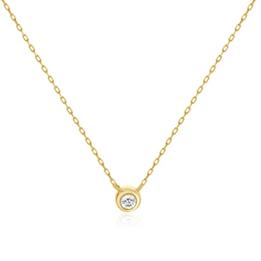 14 Karat Yellow Gold Diamond Solitaire Necklace