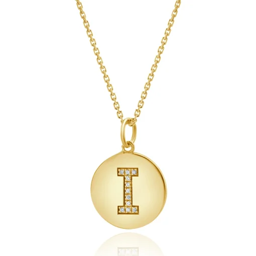 14 Karat Yellow Gold Diamond Initial I Necklace