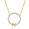 14 Karat Yellow Gold Diamond Circle Necklace with Bow