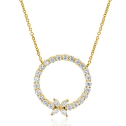 14 Karat Yellow Gold Diamond Circle Necklace with Bow