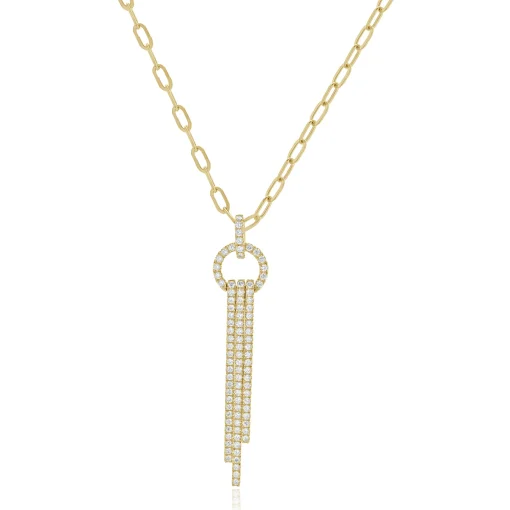 14 Karat Yellow Gold Diamond Three Row Lariat Necklace