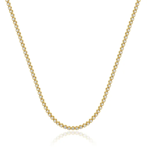 14 Karat Yellow Gold Diamond Cluster Tennis Necklace
