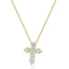 18 Karat Yellow Gold Diamond Cross Pendant Necklace